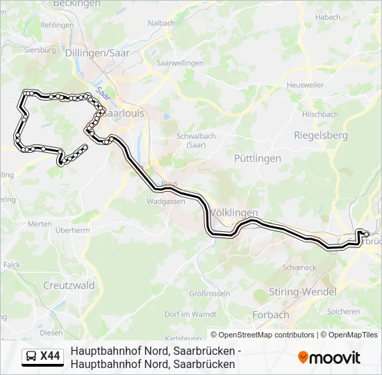 Автобус X44: карта маршрута