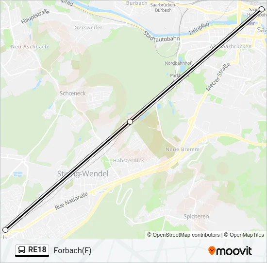 Buslinie RE18 Karte
