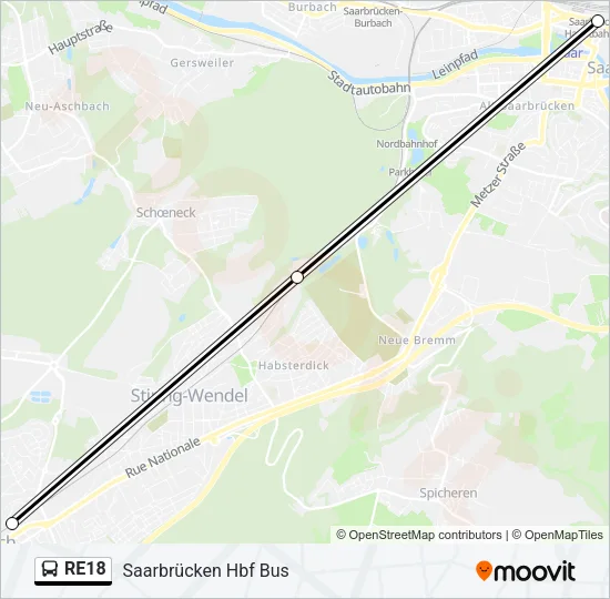 Buslinie RE18 Karte