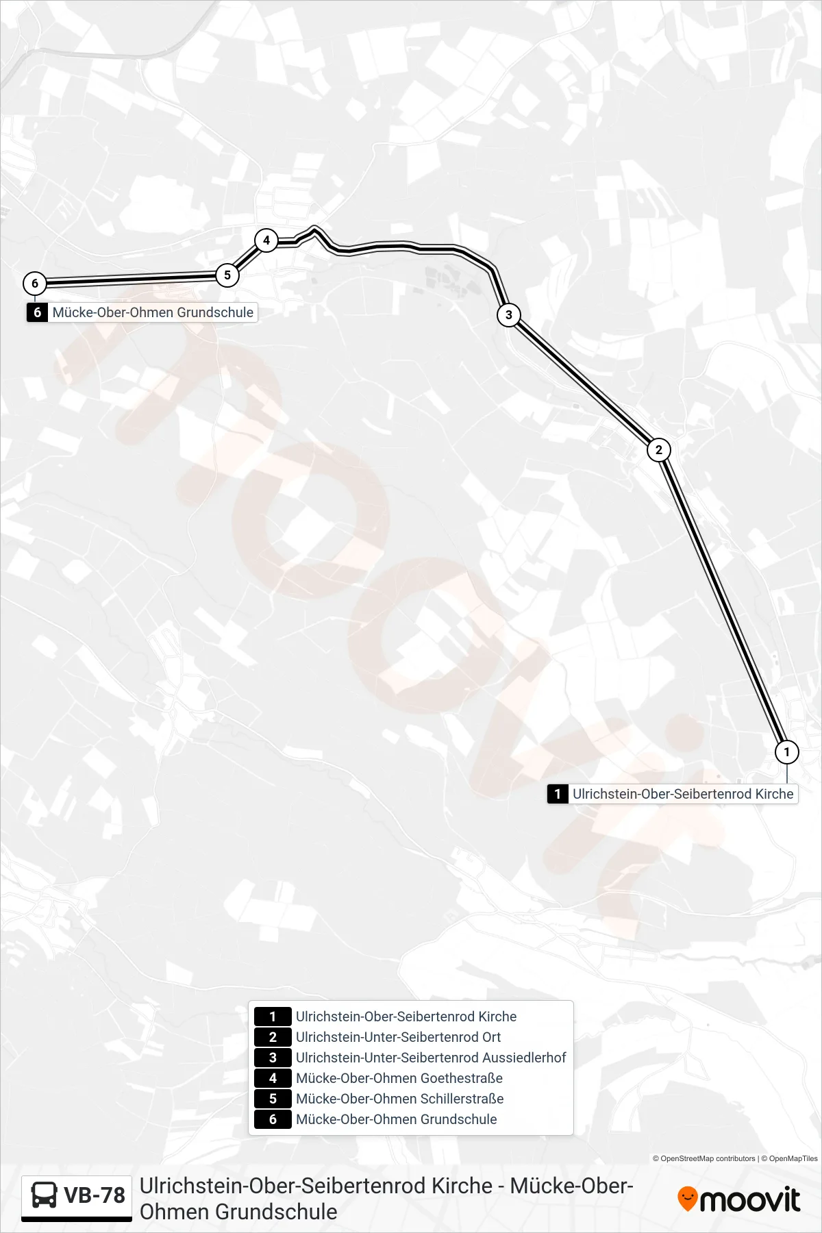 Linie VB-78 (Bus) Richtung Mücke-Ober-Ohmen Grundschule: Route und Haltestellen auf der Karte