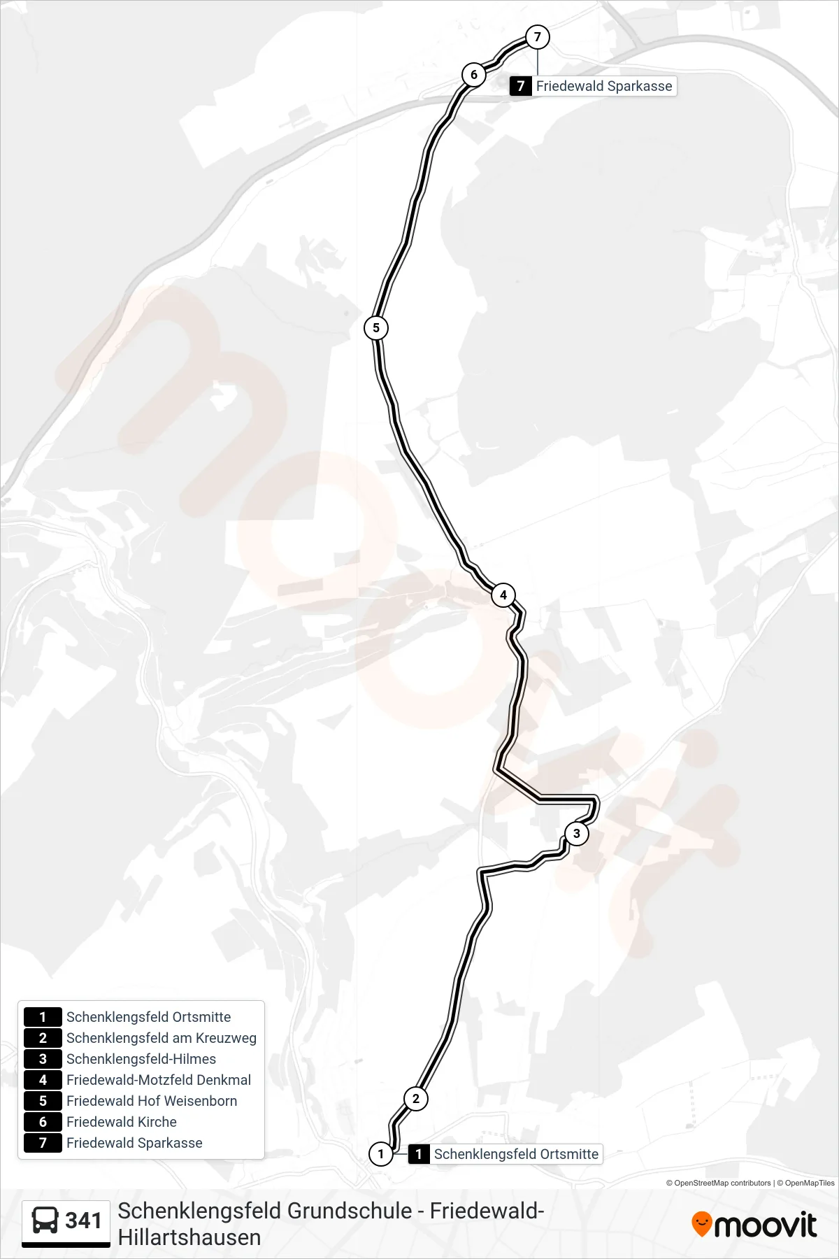 Linie 341 (Bus) Richtung Friedewald: Route und Haltestellen auf der Karte