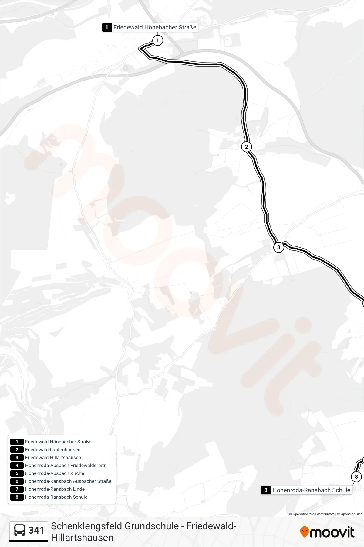 341 bus Line (Ransbach) route and stops on a map