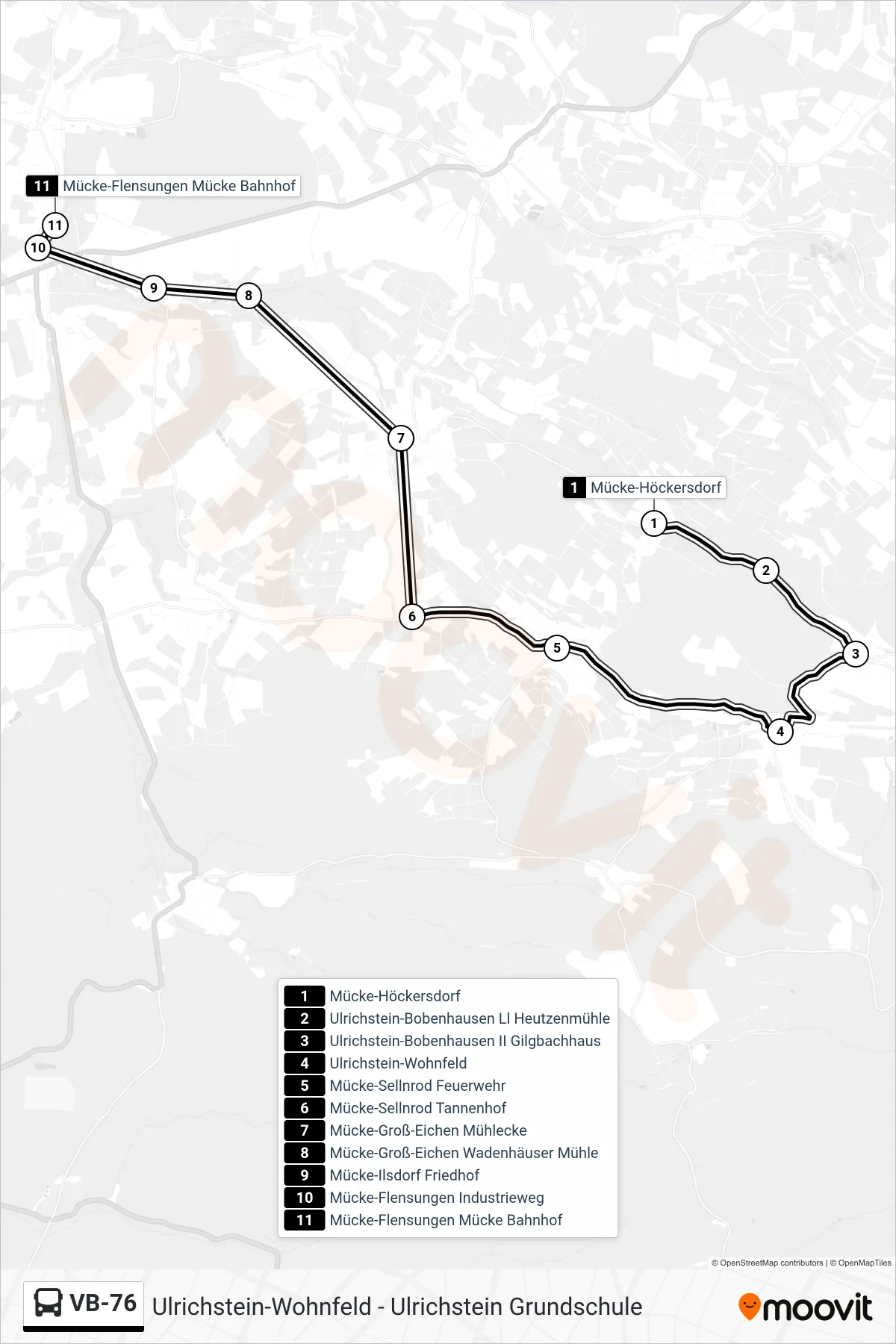 VB-76 bus Line (Mücke-Flensungen Mücke Bahnhof) route and stops on a map