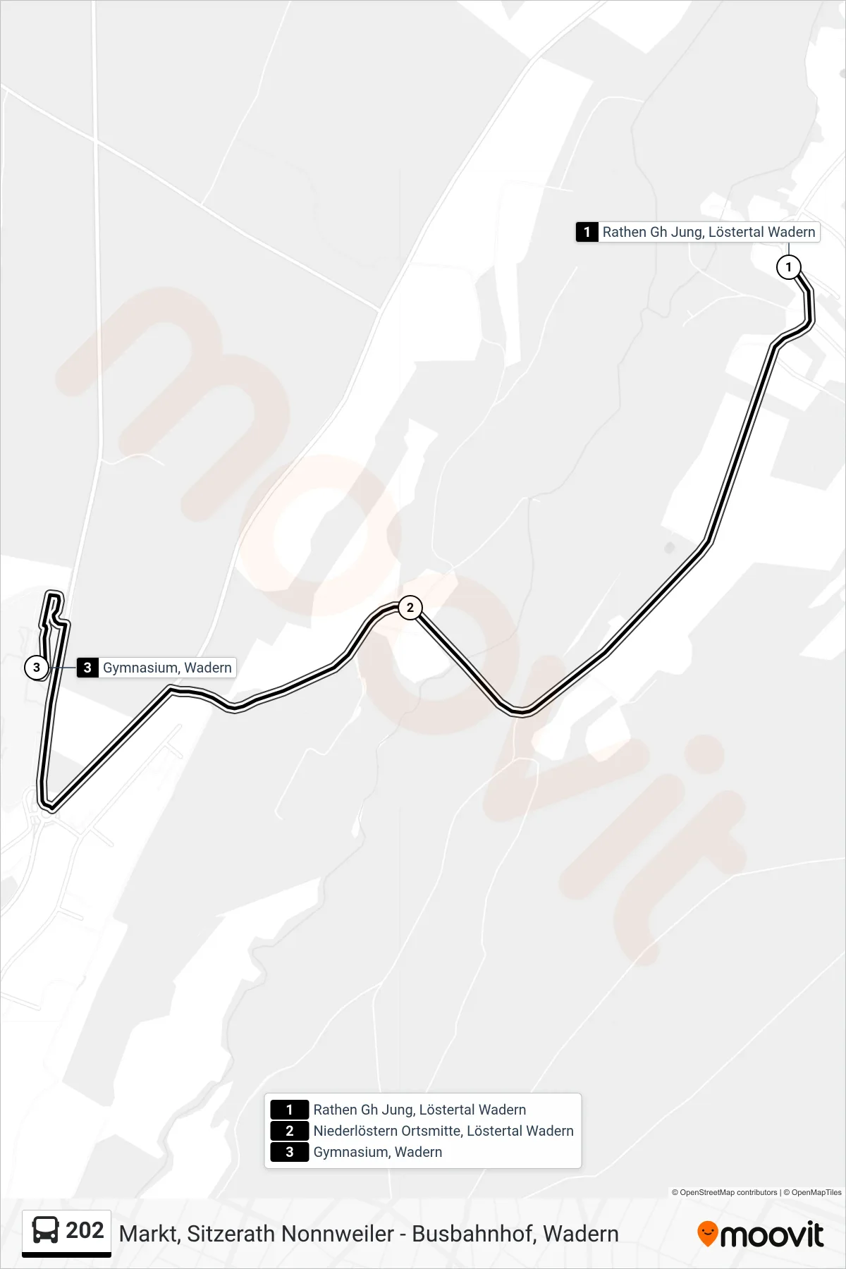 Linie 202 (Bus) Richtung Gymnasium, Wadern: Route und Haltestellen auf der Karte