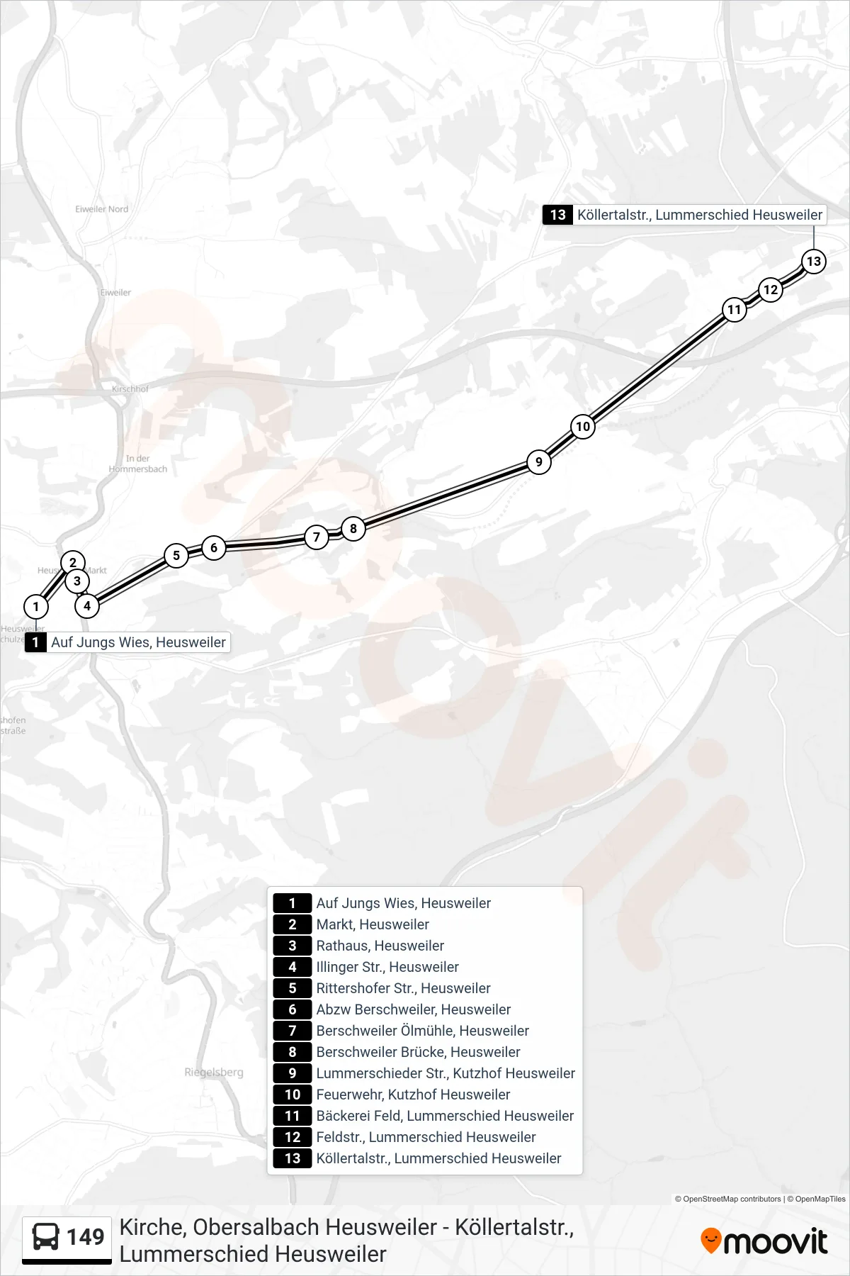 149 bus Line (Lummerschied Ü. Numborn) route and stops on a map