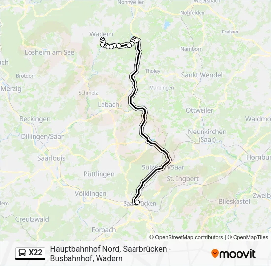 Автобус X22: карта маршрута