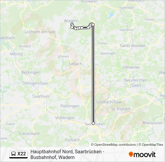 Автобус X22: карта маршрута