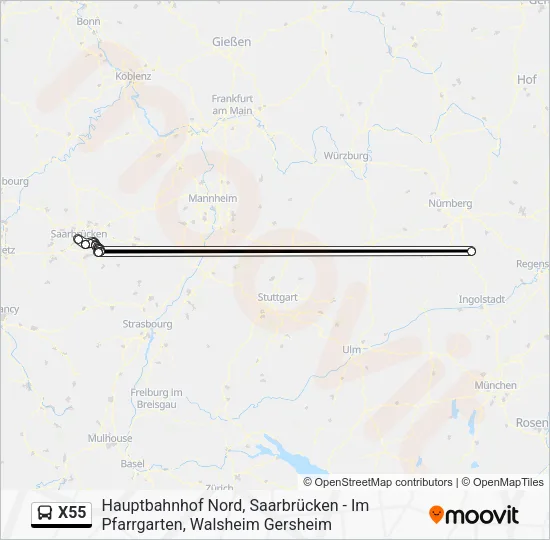 Автобус X55: карта маршрута