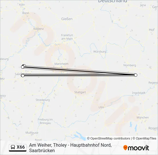 Автобус X66: карта маршрута