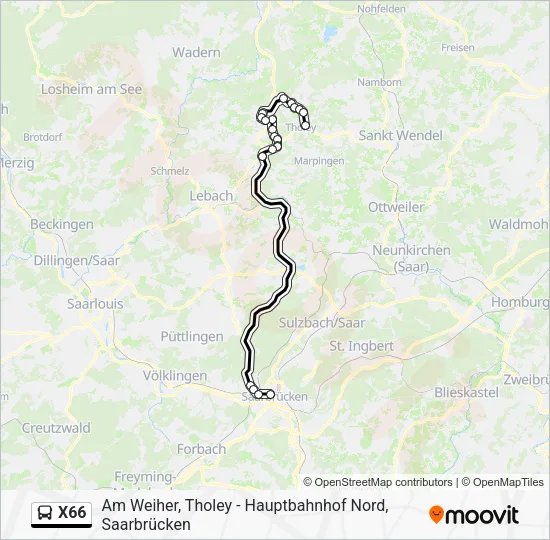 Автобус X66: карта маршрута
