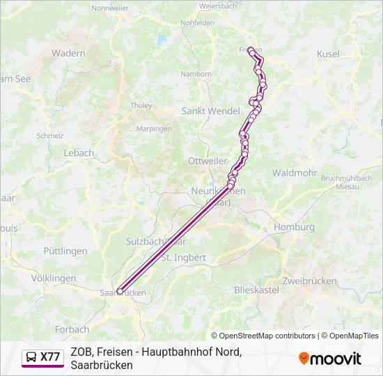 Автобус X77: карта маршрута