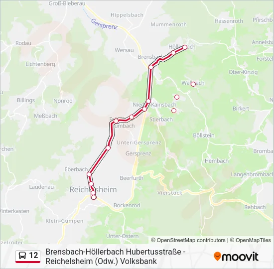 Автобус 12: карта маршрута