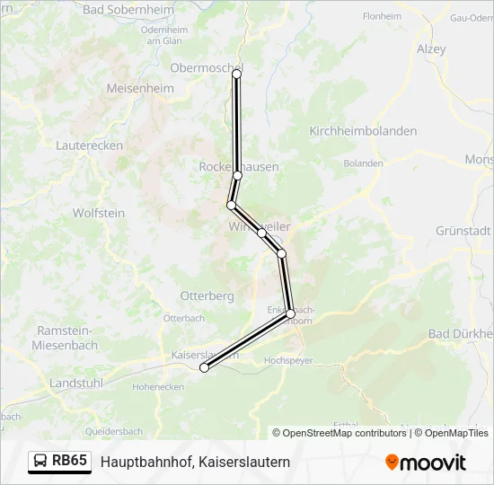 Автобус RB65: карта маршрута