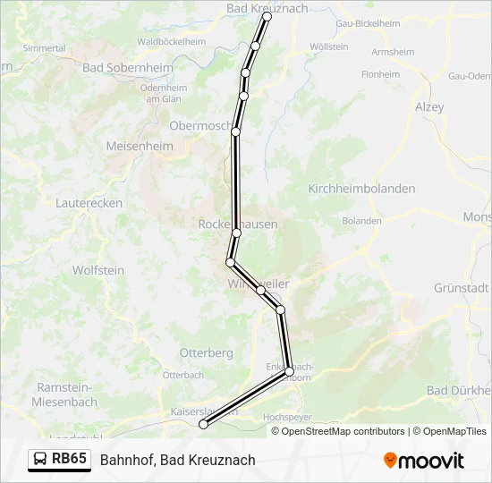 Автобус RB65: карта маршрута