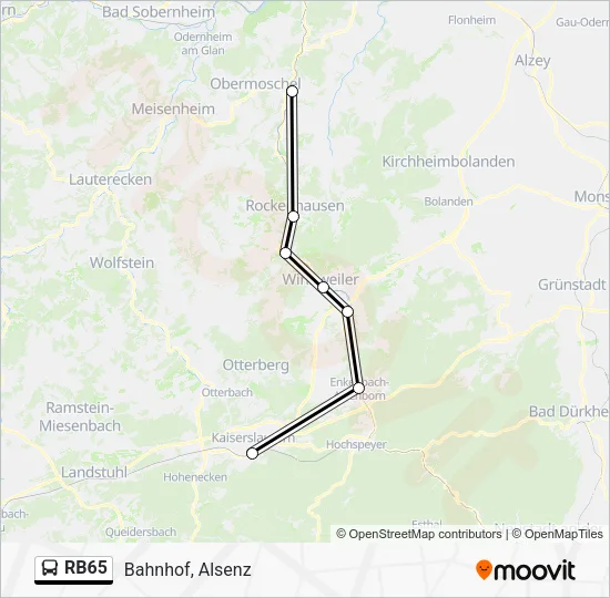 Автобус RB65: карта маршрута