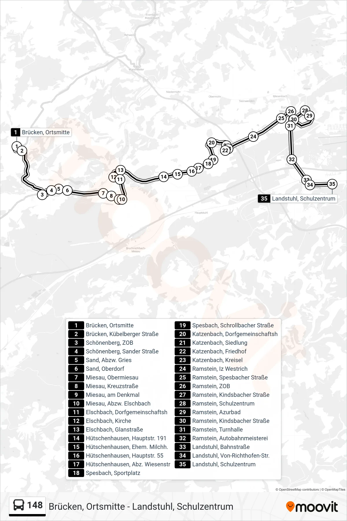 Linie 148 (Bus) Richtung Landstuhl, Schulzentrum: Route und Haltestellen auf der Karte