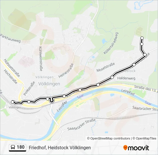 Автобус 180: карта маршрута
