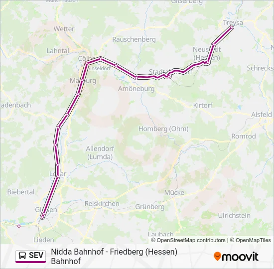 Автобус SEV: карта маршрута