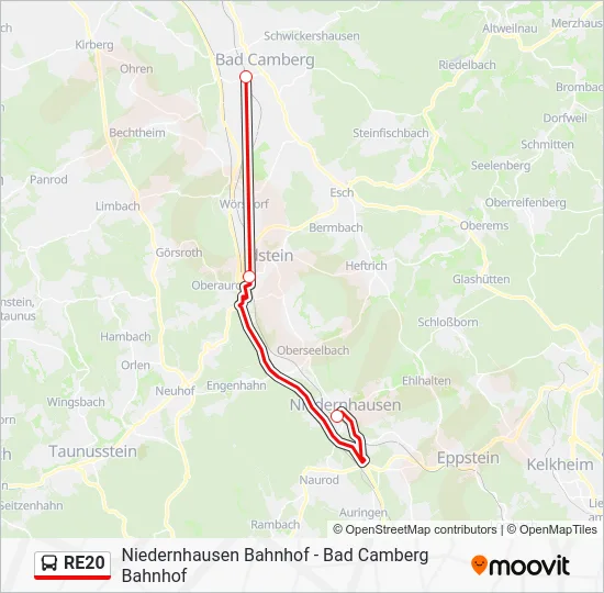 Автобус RE20: карта маршрута