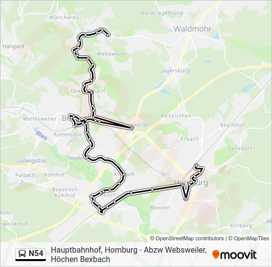 Автобус N54: карта маршрута