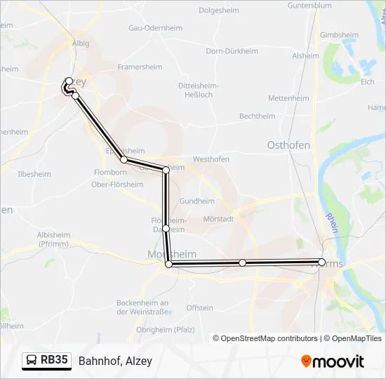Автобус RB35: карта маршрута