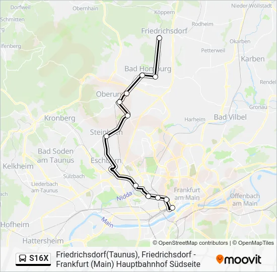 Автобус S16X: карта маршрута