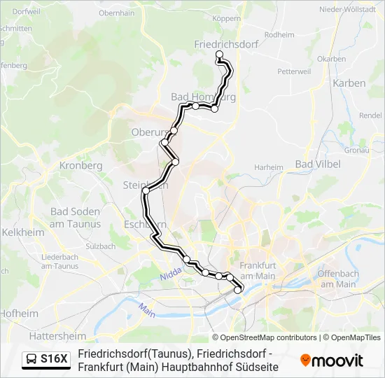 Автобус S16X: карта маршрута