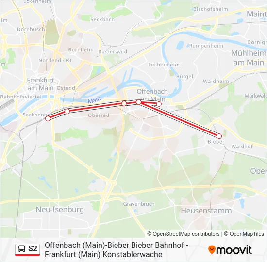 Автобус S2: карта маршрута