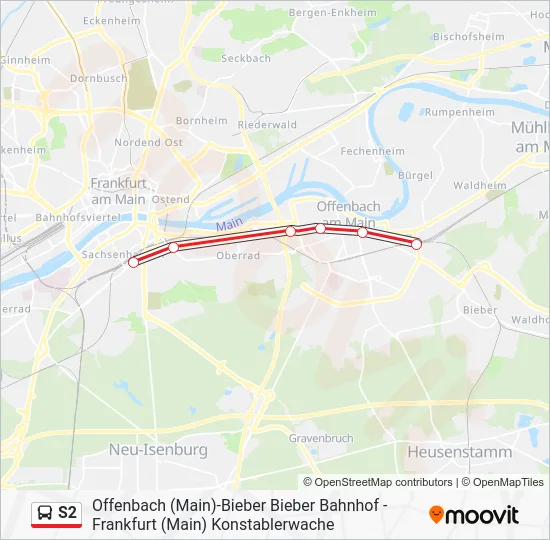 Автобус S2: карта маршрута
