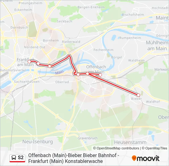 Автобус S2: карта маршрута