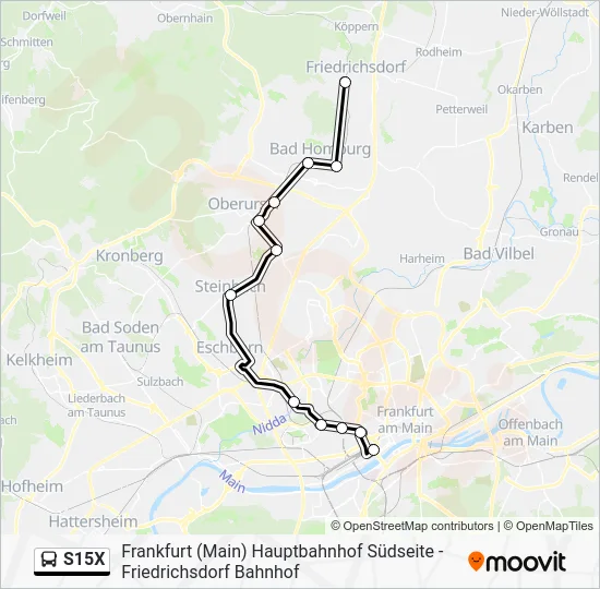 Автобус S15X: карта маршрута