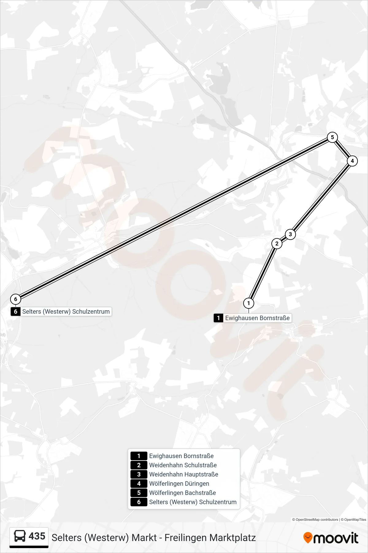 435 bus Line (Selters (Westerw) Schulzentrum) route and stops on a map