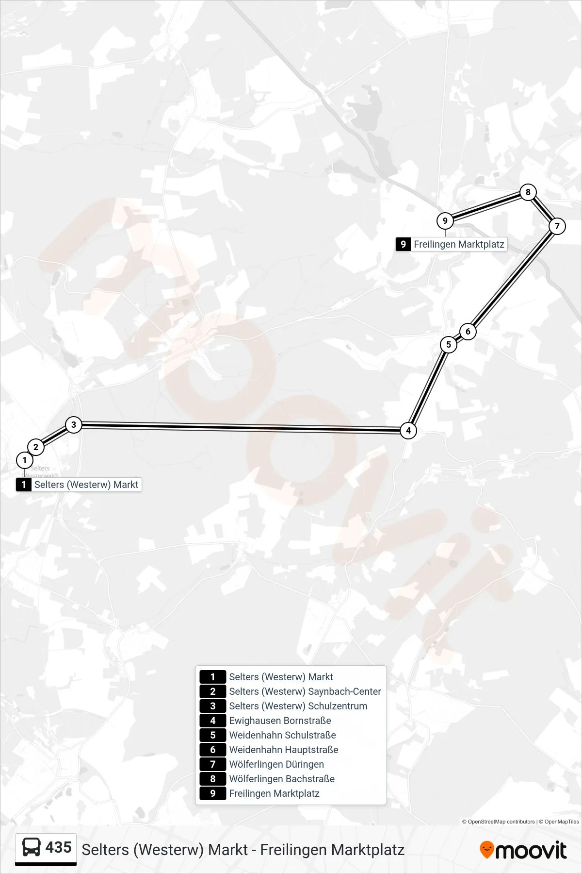 435 bus Line (Freilingen Marktplatz) route and stops on a map
