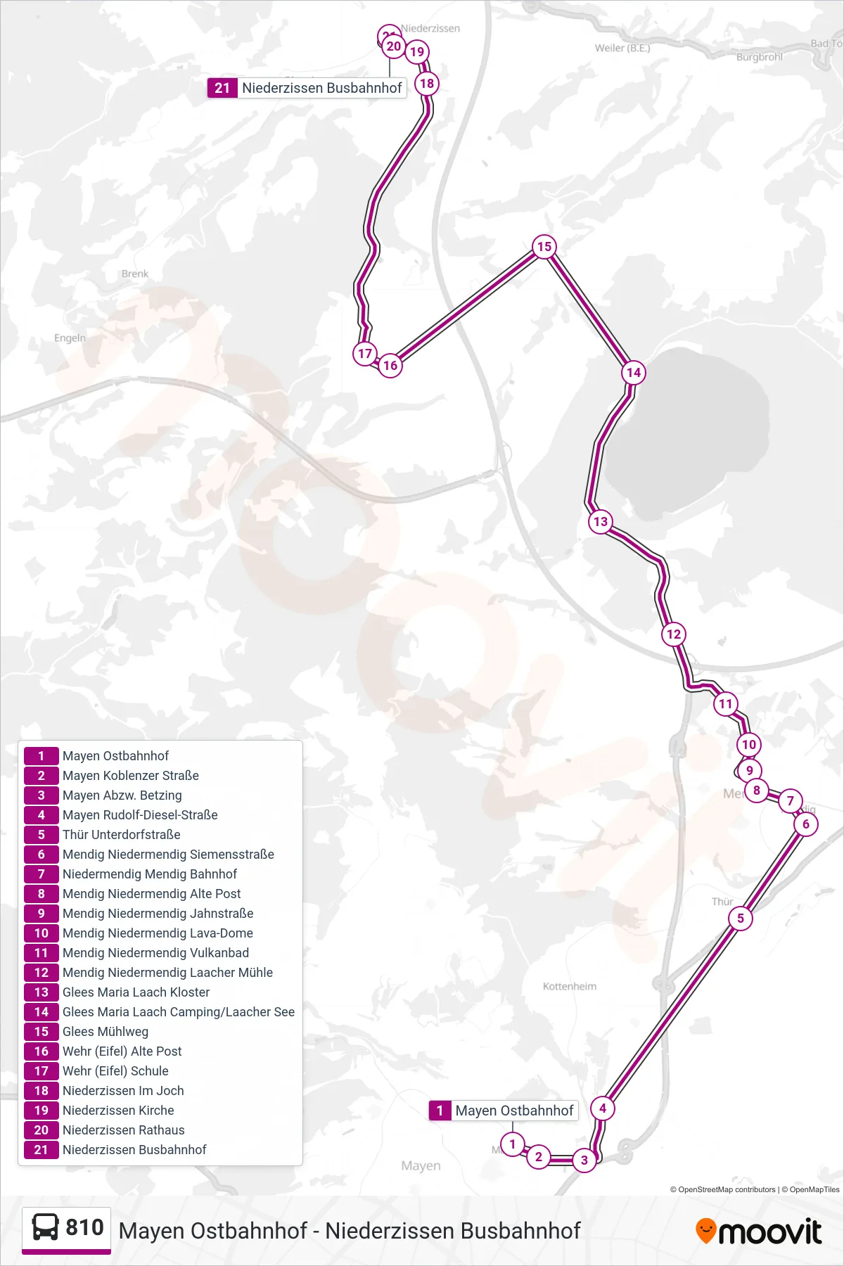 Linie 810 (Bus) Richtung Niederzissen Busbahnhof: Route und Haltestellen auf der Karte