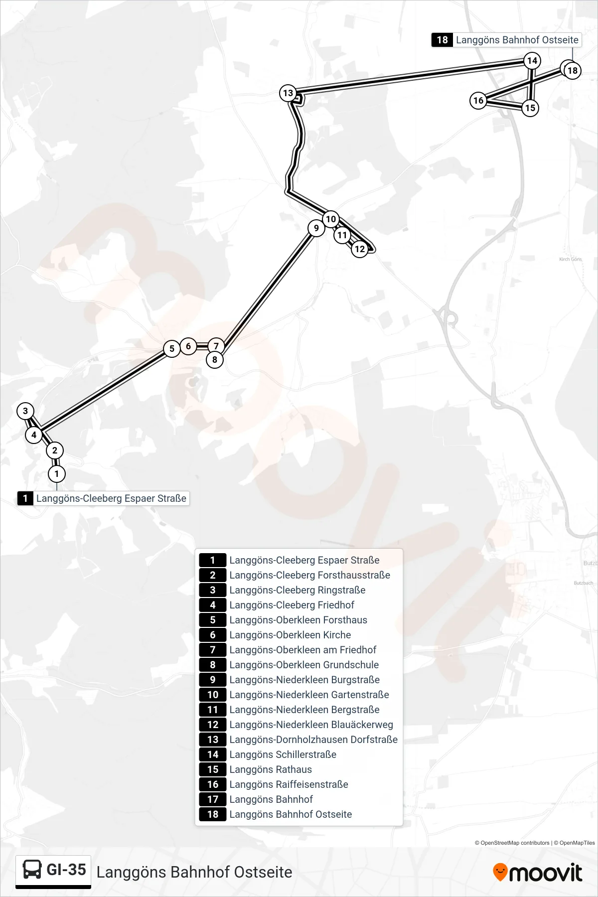 GI-35 bus Line (Langgöns Bahnhof Ostseite) route and stops on a map