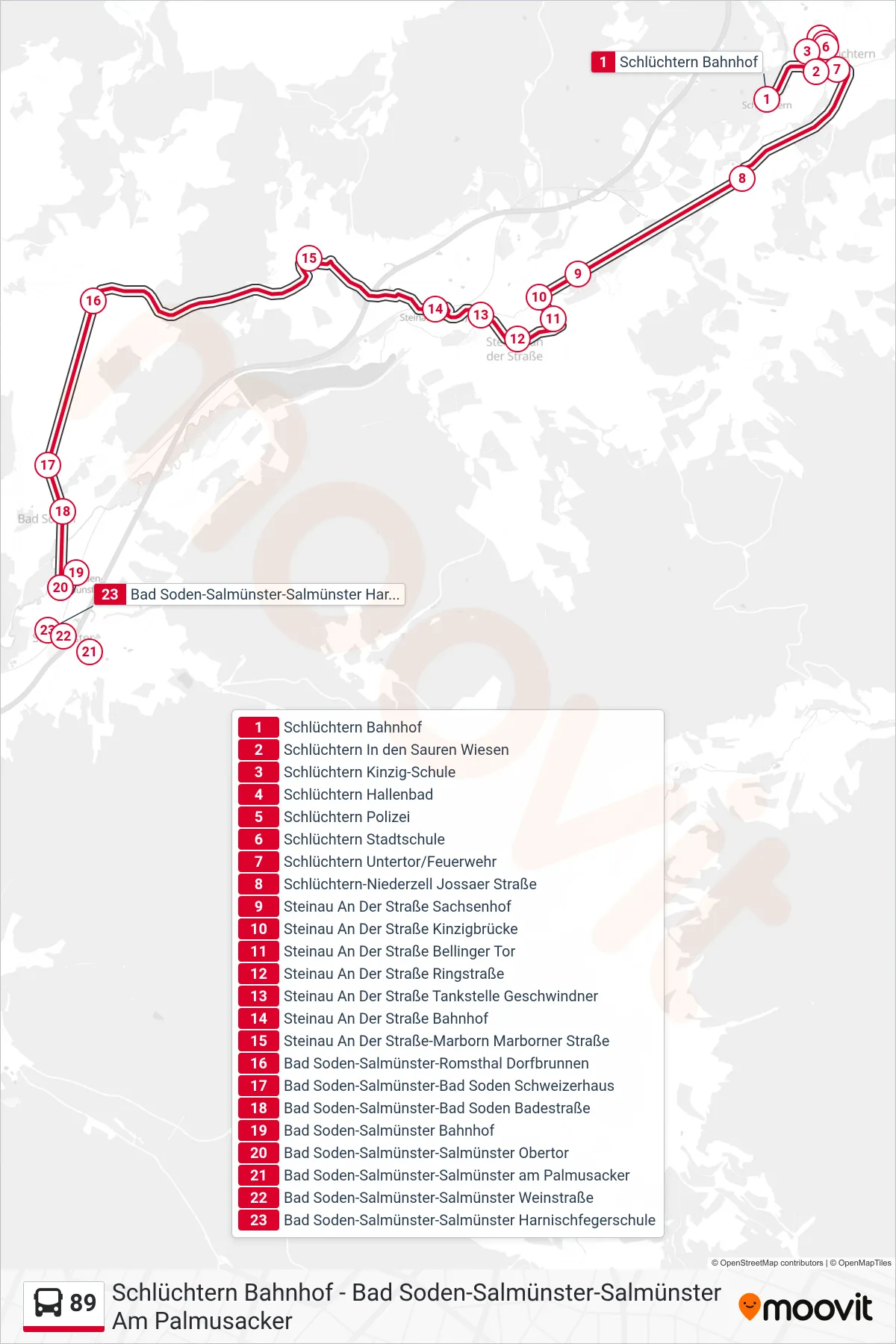 89 bus Line (Salmünster) route and stops on a map