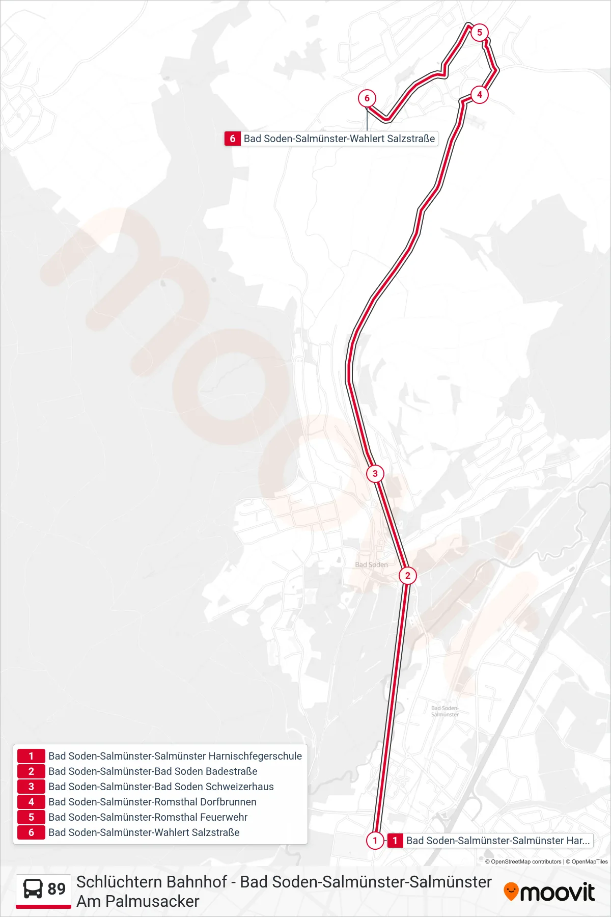 89 bus Line (Wahlert) route and stops on a map