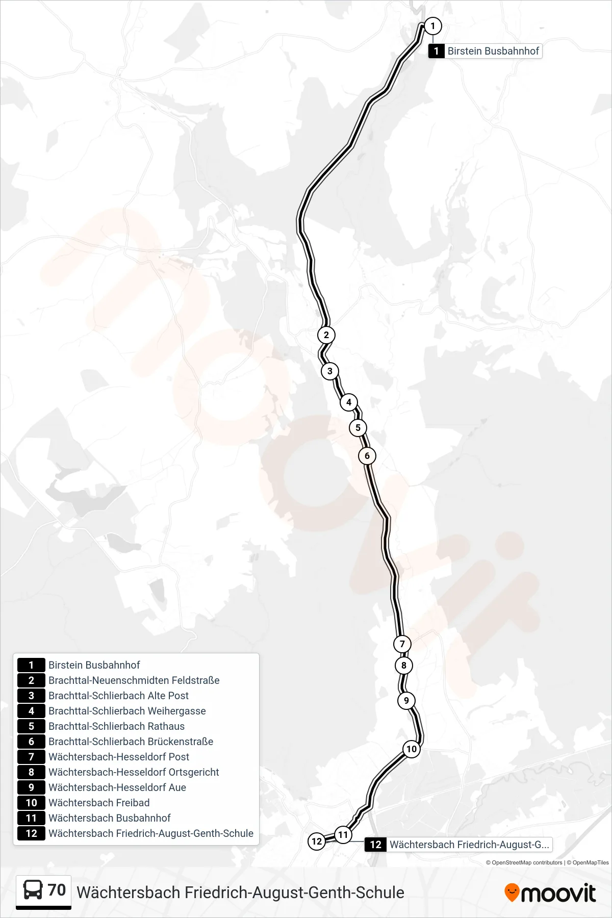 70 bus Line (Wächtersbach Friedrich-August-Genth-Schule) route and stops on a map