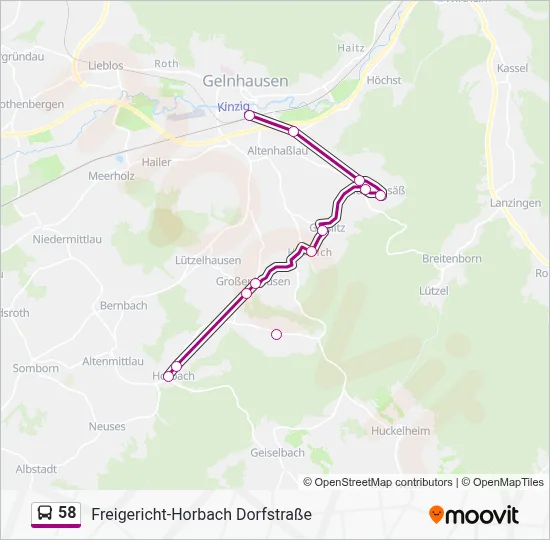 58 Route: Schedules, Stops & Maps - Freigericht-Horbach Dorfstraße ...