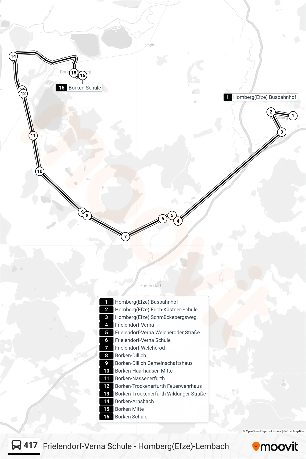 417 bus Line (Borken Schule) route and stops on a map