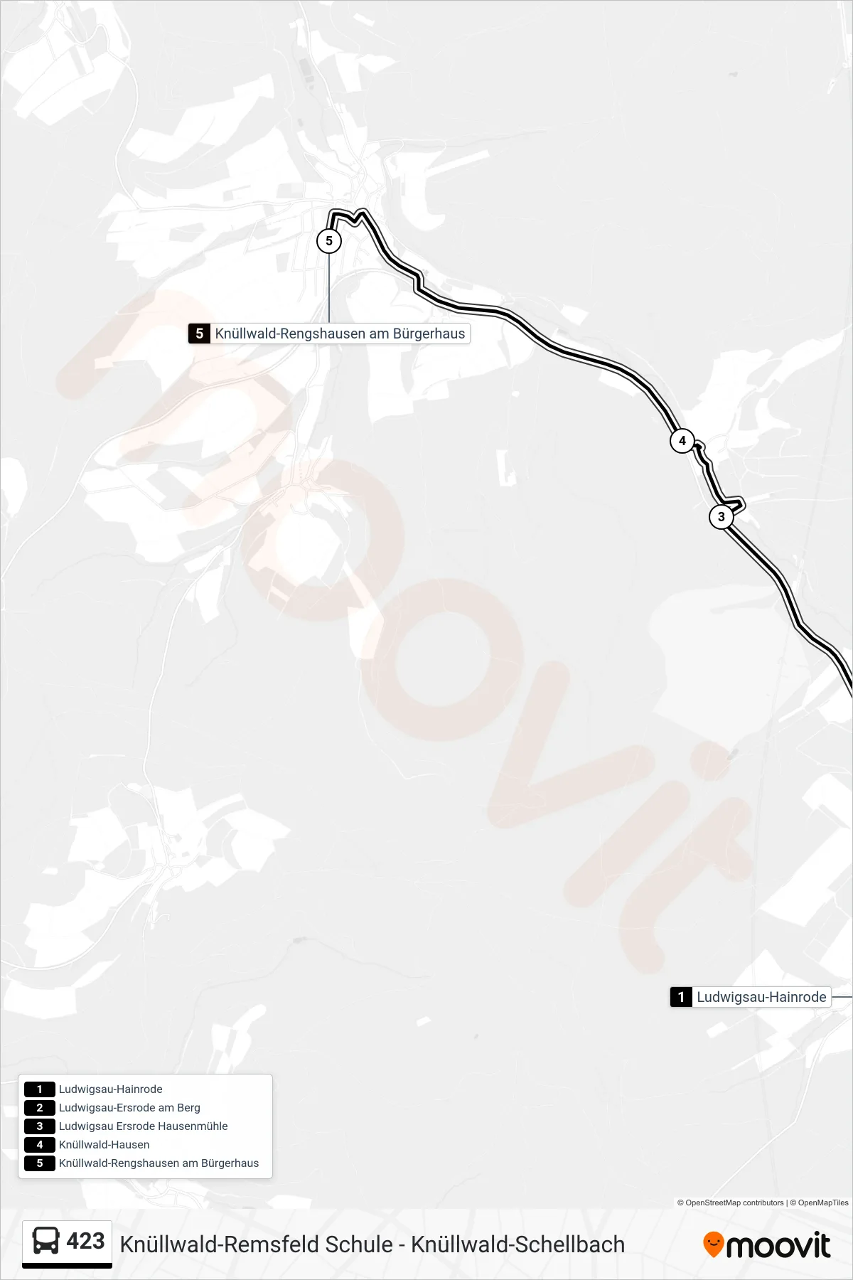 423 bus Line (Rengshausen) route and stops on a map
