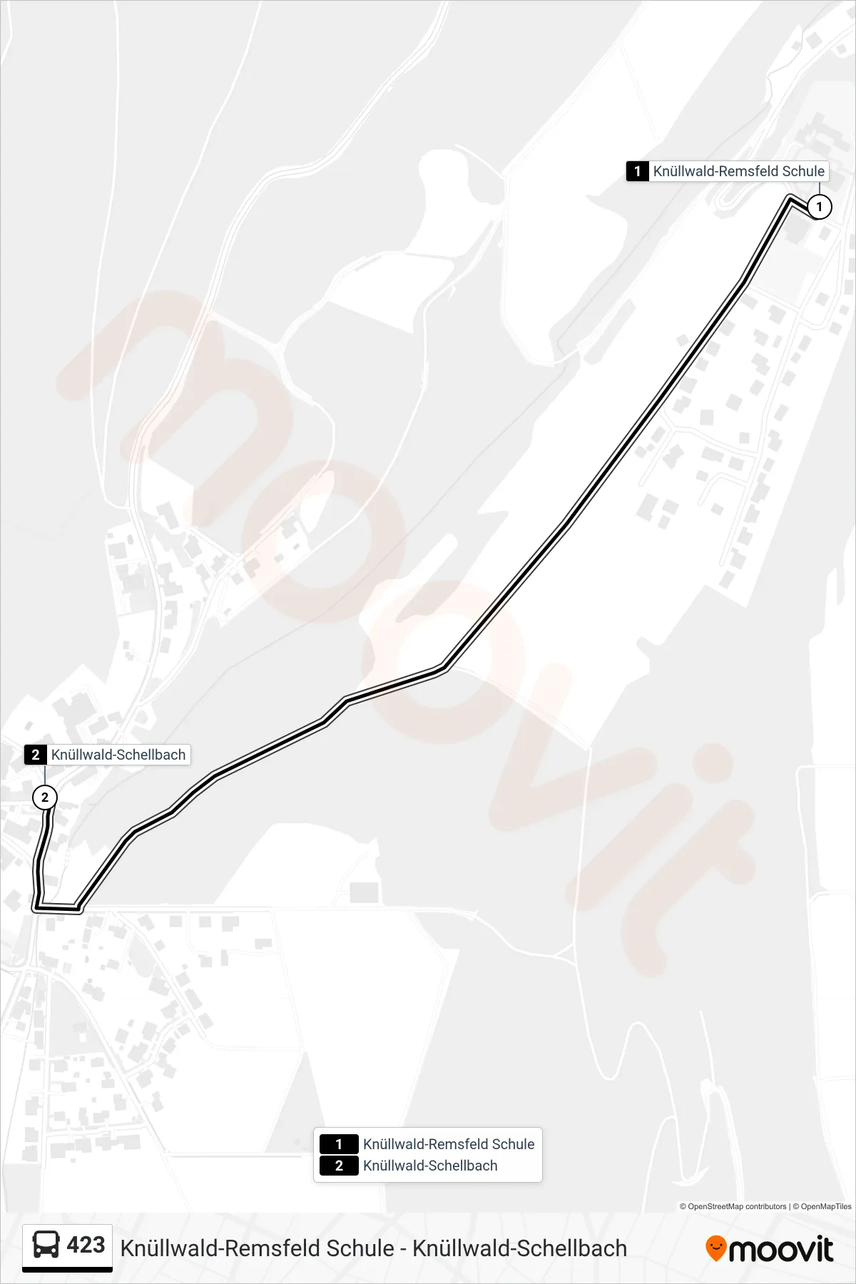423 bus Line (Schellbach) route and stops on a map
