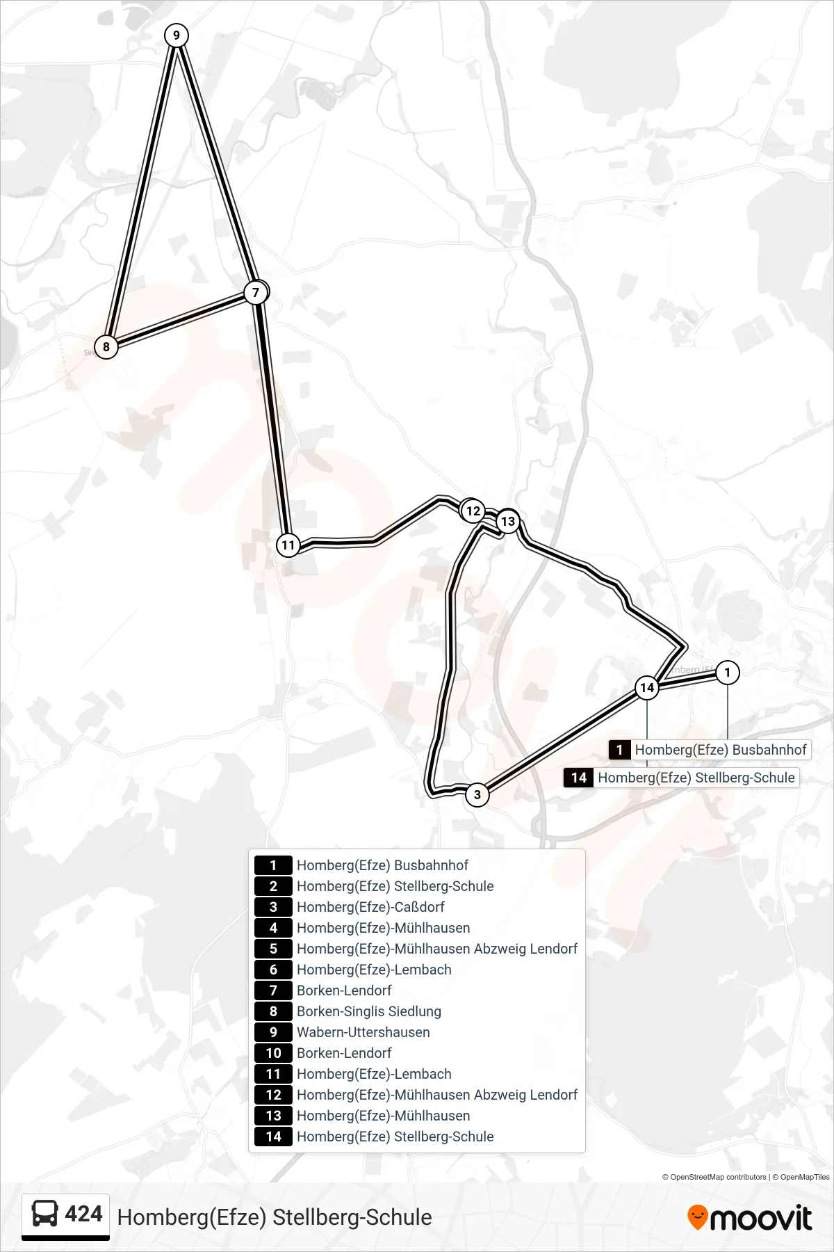 Linie 424 (Bus) Richtung Homberg(Efze) Stellberg-Schule: Route und Haltestellen auf der Karte