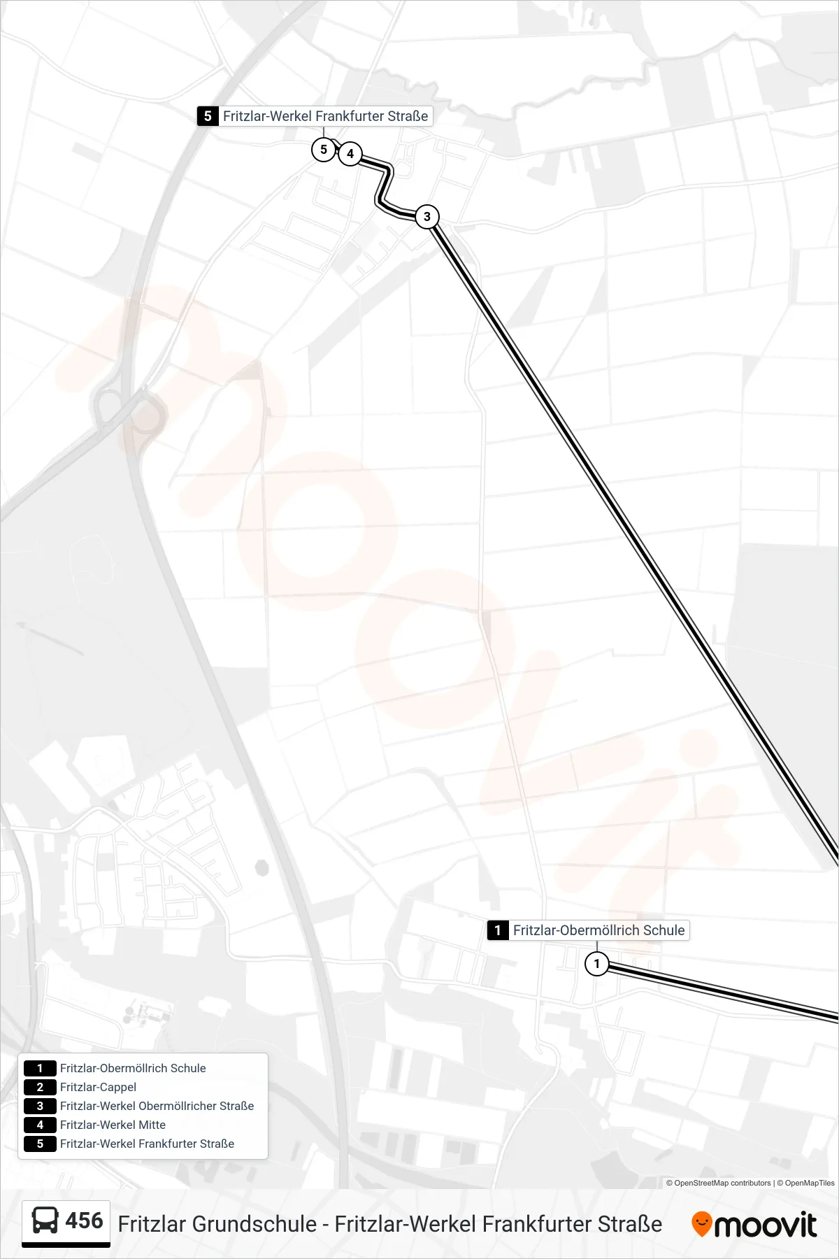 456 bus Line (Werkel Frankfurter Straße) route and stops on a map
