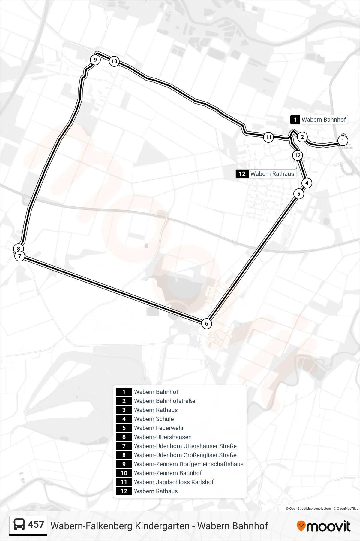 Linie 457 (Bus) Richtung Wabern Rathaus: Route und Haltestellen auf der Karte
