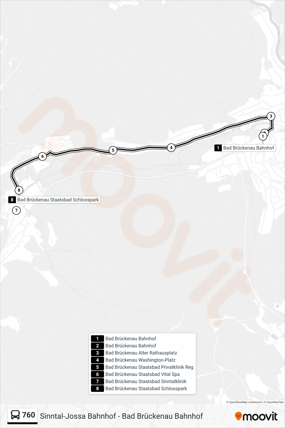 760 bus Line (Bad Brückenau) route and stops on a map