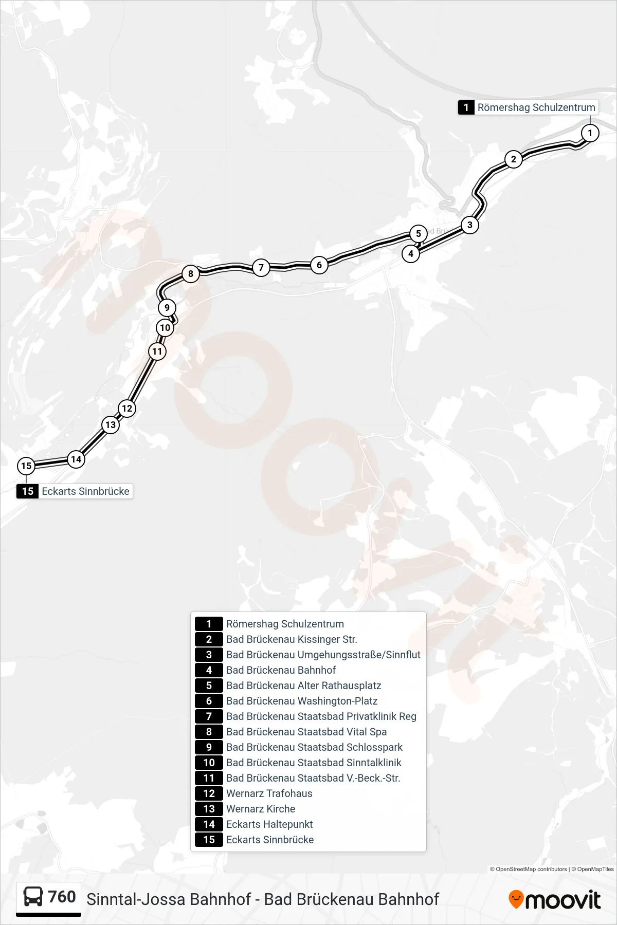 760 bus Line (Eckarts) route and stops on a map