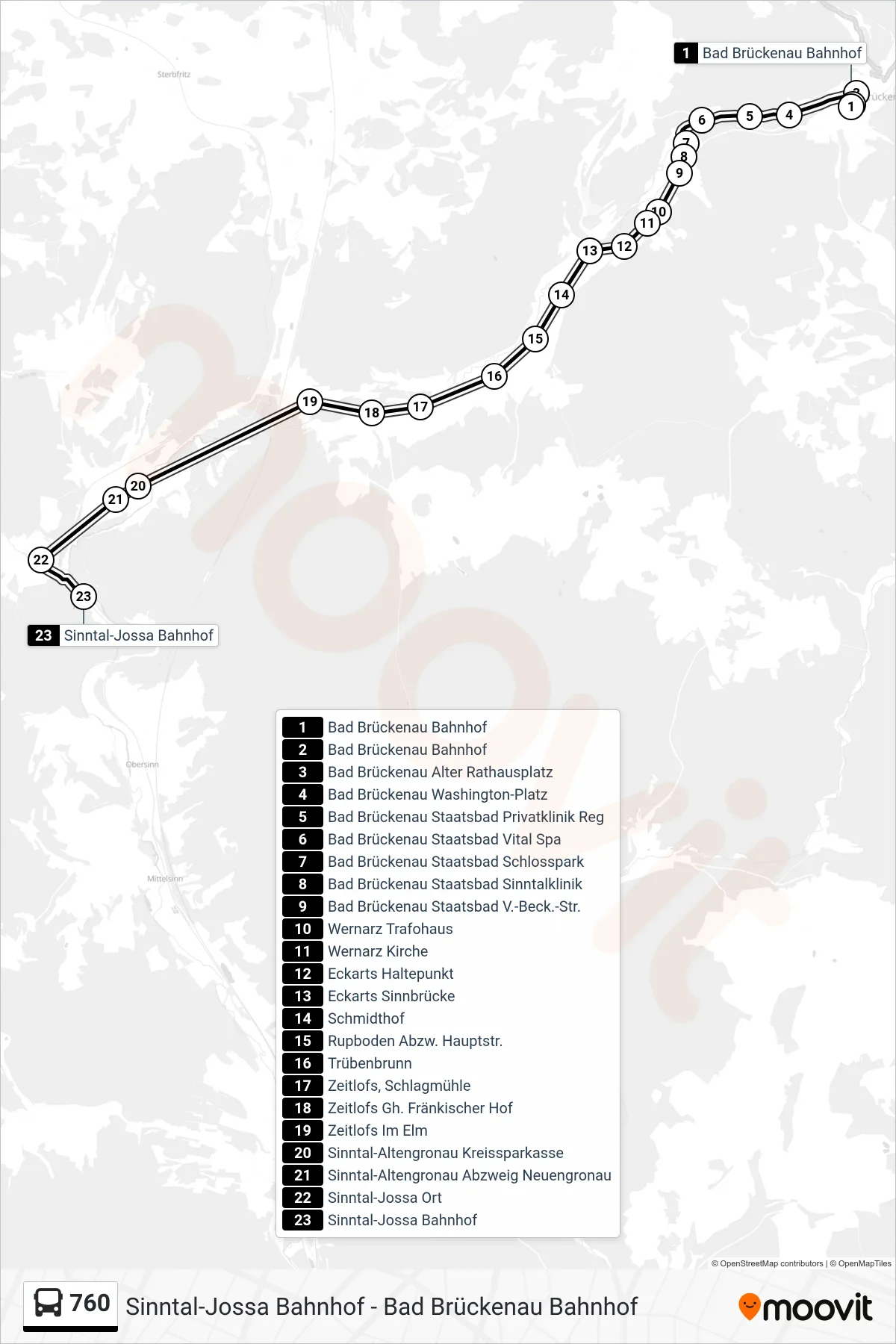 760 bus Line (Jossa) route and stops on a map