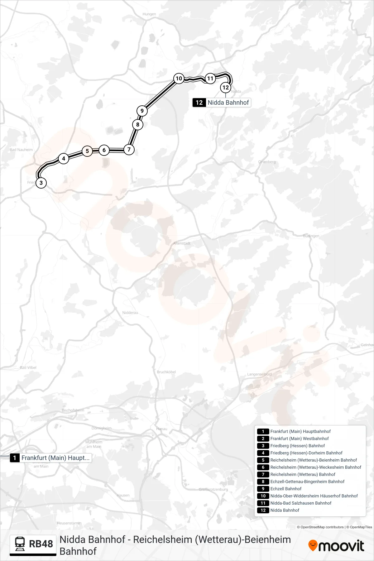 Linie RB48 (Bahn) Richtung Nidda Bahnhof: Route und Haltestellen auf der Karte
