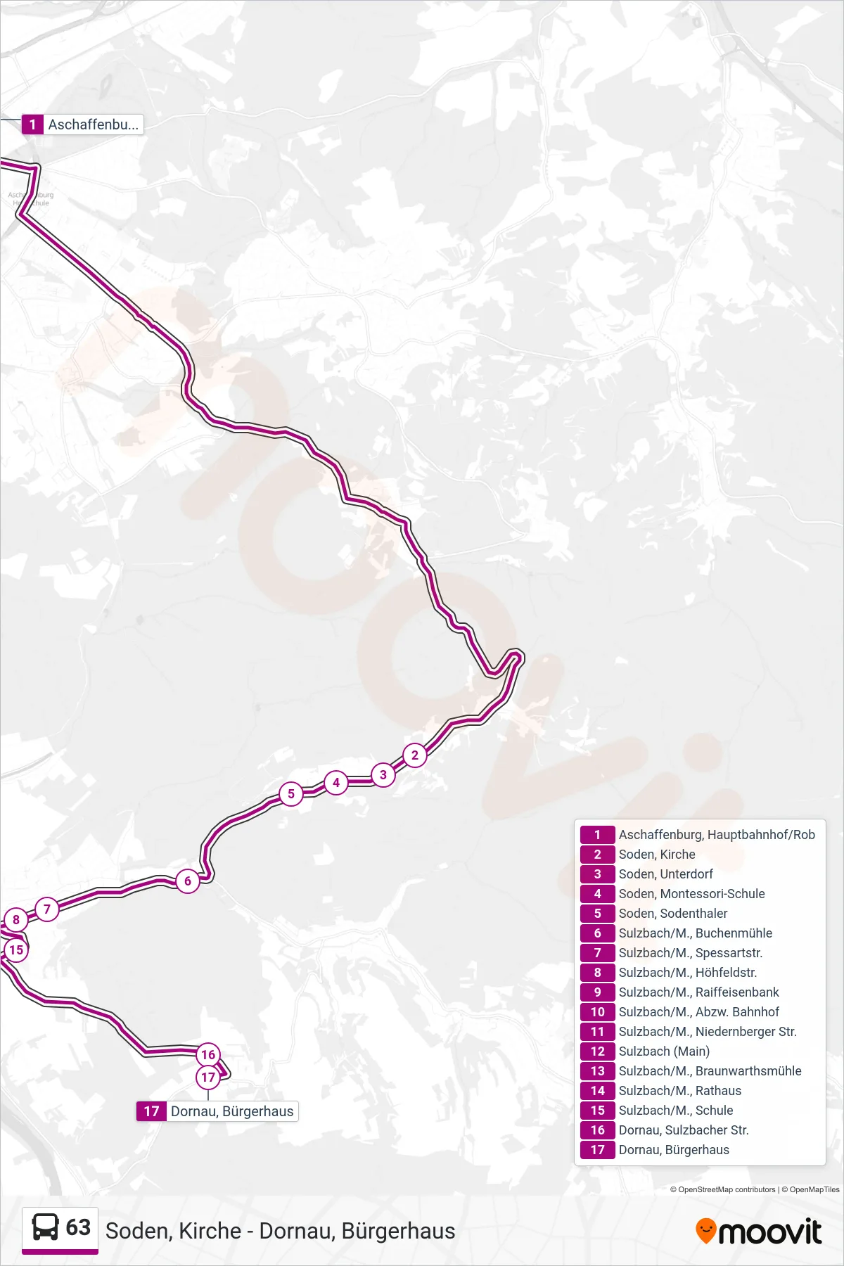 Linie 63 (Bus) Richtung Dornau: Route und Haltestellen auf der Karte